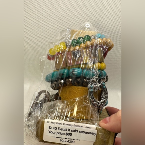 $140 ⭐️NEW Sandra Ling Leather and Stretch Bead Bracelet Set Stack w Tower Stand - Picture 7 of 9